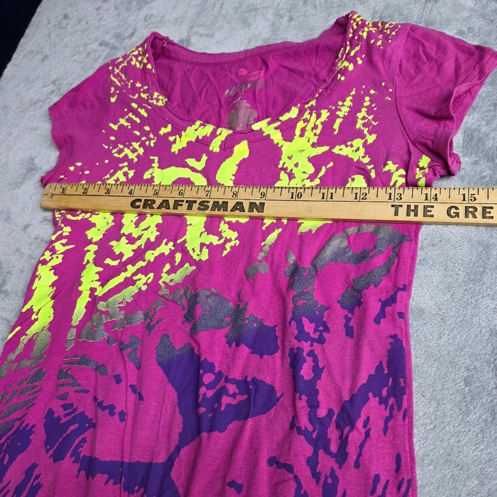 Y2K Miley Cyrus/Max Azaria Lion Graphic Tee Pink Neon Yellow Shirt Women Sz M - Picture 3 of 5